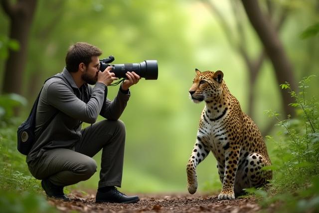 Photographer capturing wildlife in natural habitat